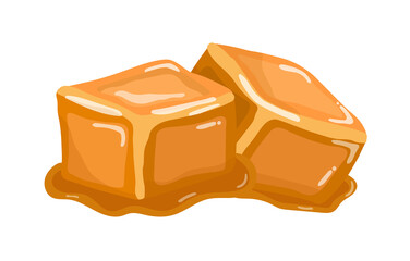 Sweet chewy caramel toffee candy isolated on white