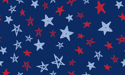  Independence Day USA. Stars grunge. Presidents day. Hand drawn illustration.