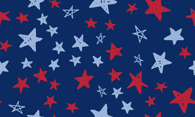 Independence Day USA. Stars grunge. Presidents day. Hand drawn illustration.