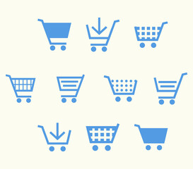 Shopping cart business e-commerce icon set in light blue color