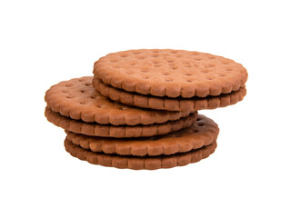 Brown sandwich cookies isolated on the white background