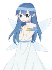 妖精のイラスト　青　悲しい