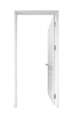 white open doors with doorframe on white background