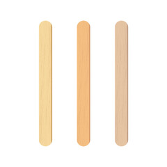 Popsicle sticks, wooden elements for holding ice cream, tongue depressor for throat medical examination. Isolated realistic vector Illustration on white background.