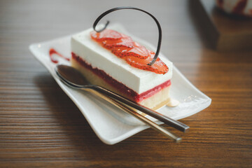 Rectangle strawberry cheesecake.