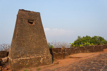 Small watch tower on the top of the Jaigad fort, Jaigad, Maharashtra, India.
