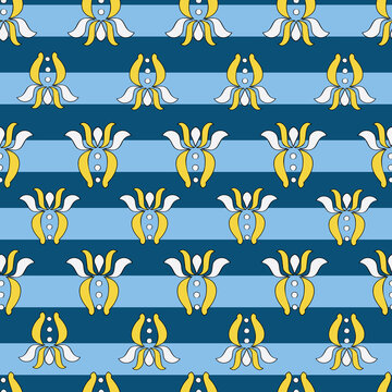 Vector bright blue breton stripes background Brittany celtic, Breton trational folklore symbols seamless pattern. Seamless pattern background