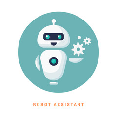 Obraz premium Robot assistant icon on line style. Android human assistant.