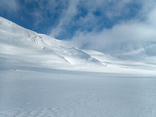 snowy winter landscape of Sarek national park in swedish lappland