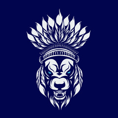 Indian Wolf beast unique line pop art potrait logo colorful design with dark background. Abstract vector illustration