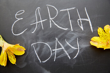 Earth day concept written by chalk on a chalk board