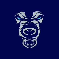 Wolf  beast  line pop art potrait logo colorful design with dark background. Abstract vector illustration. 