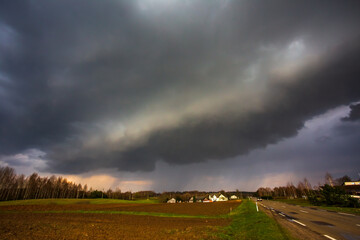 Fototapeta na wymiar Severe thunderstorm clouds, landscape with storm