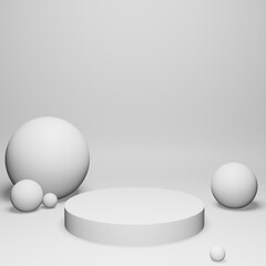 3D of Circle podium white pastel color with spherical. Mock-up circle shapes showcase for product branding banner and cosmetics product. Product presentation minimal.