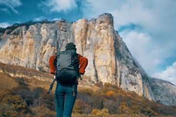 woman hiker mountains rocky stone travel landscape