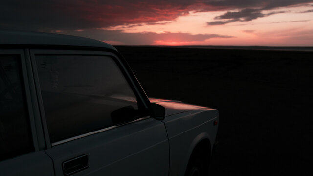 car in the sunset vaz 2107
