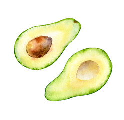 Watercolor avocado on white background. Design element - 428950136