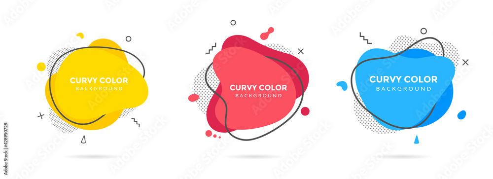 Poster 3 modern liquid irregular amoeba blob shape abstract elements graphic flat style design fluid vector