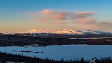 snowy winter landscape of Sarek national park in swedish lappland