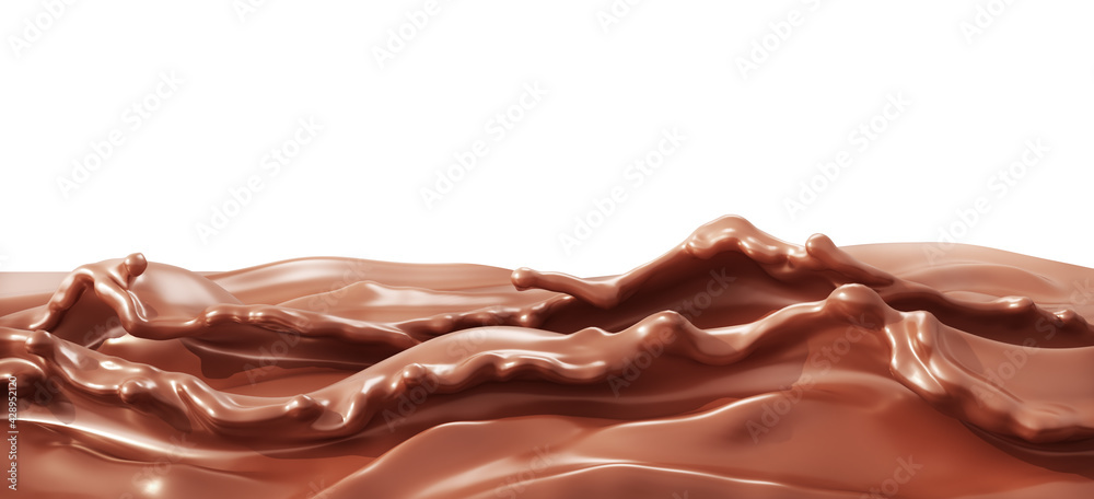 Wall mural Chocolate splash isolated background. 3d illustration