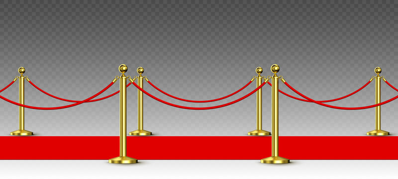 Red carpet and golden barriers realistic vector illustration