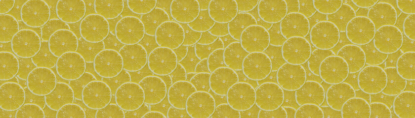 long banner with lemons, top view, lemon cut