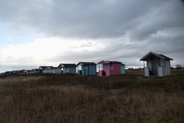 tiny wooden houses at the southern sweedish coast