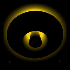 pattern and designs in square format from concentric circle designs in glowing vivid yellow on a black background