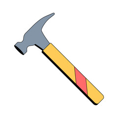 Yellow building hammer. Carpenter tool. Construction equipment. Vector illustration in flat style on white isolated background. Icon.