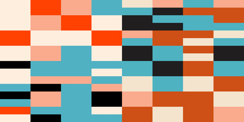 Modern vector abstract  geometric background with circles, rectangles and squares  in retro  style. Pastel colored simple shapes graphic pattern. Abstract mosaic artwork.