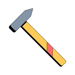 Yellow building hammer. Carpenter tool. Construction equipment. Vector illustration in flat style on white isolated background. Icon.