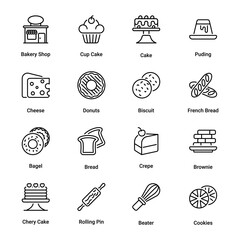 Bakery Shop Outline Icons - Stroked, Vectors