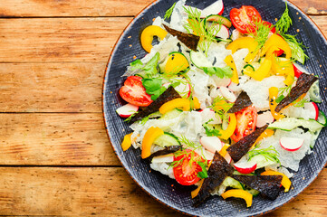 Vegetarian spring salad with fresh vegetables,copy space