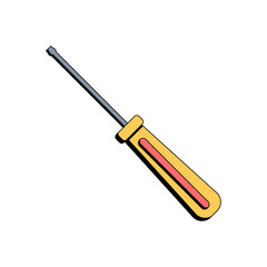 Yellow screwdriver. Building tool. Construction equipment. Vector illustration in flat style on white isolated background. Icon.