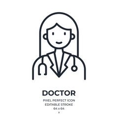 Doctor editable stroke outline icon isolated on white background flat vector illustration. Pixel perfect. 64 x 64.