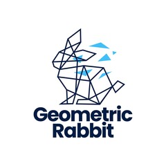 rabbit hare bunny geometric polygonal tech logo vector icon illustration