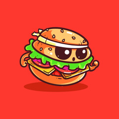 The illustration of a burger is rushing towards the mouth of a restaurant customer