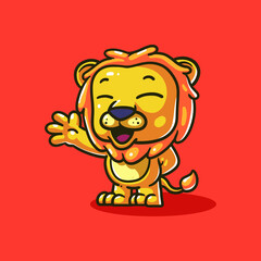 illustration of a friendly lion greeting zoo visitors