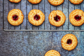 Freshly baked cookies with jam