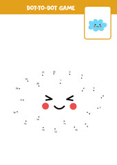 Connect the dots game with cute kawaii cloud.