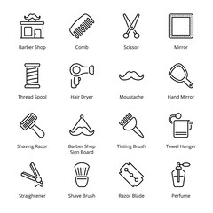 Barber Shop  Outline Icons - Stroked, Vectors