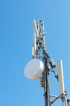 View of telephone and data telecommunication antennas installations