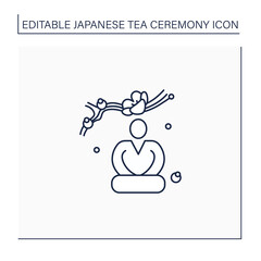 Seiza position line icon.Traditional Japanese pose. Sitting with legs bent, knees forward, buttocks resting on heels.Searching zen.Japanese culture concept.Isolated vector illustration.Editable stroke