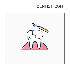 Restorative dentistry color icon. Tooth care includes dental implants, dental bridges, dental bonding and dentures. Dental prostheses concept. Isolated vector illustration