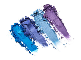 Close-up of make-up swatches. Smears of crushed purple and blue eye shadow