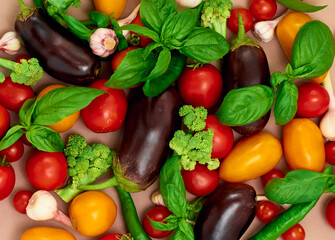 Flat lay composition with fresh vegetables.