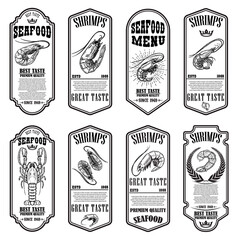 Set of seafood flyers with shrimps. Design element for poster, banner, card. Vector illustration