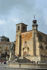 April 2, 2021 in Trujillo, Spain. Statue of Francisco Pizarro on horseback in the main square of Trujillo