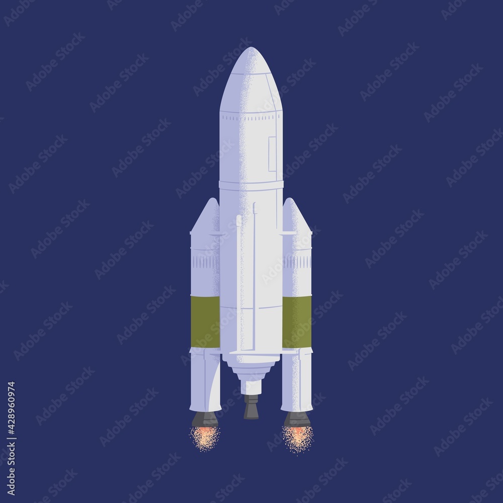 Wall mural intergalactic rocket launch. rocketship flying in outer space. cosmos flight of galactic shuttle or 