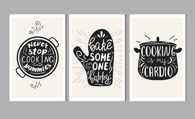 Set of poster templates for kitchen with hand lettering.